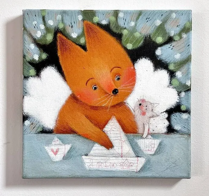 Зображення "Друзі" від Альона Кравченко, розмір: 30х30см, матеріали: акрил,кольорові олівці, місто: Ужгород, ціна: $250