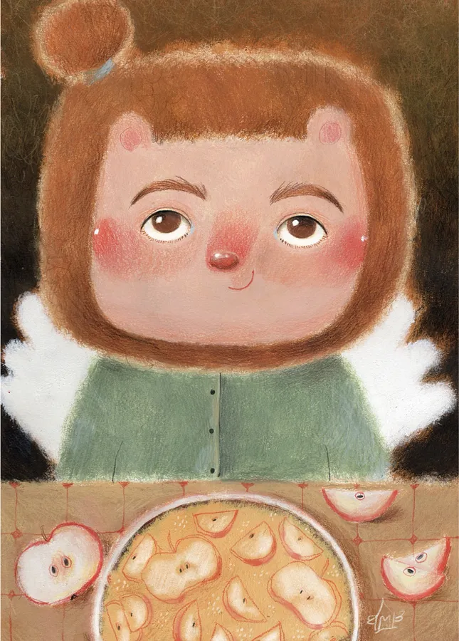 Зображення "Лев та яблуневий пиріг" від Альона Кравченко, розмір: 30х40см, матеріали: акрил,кольорові олівці, папір, місто: Україна, ціна: $350