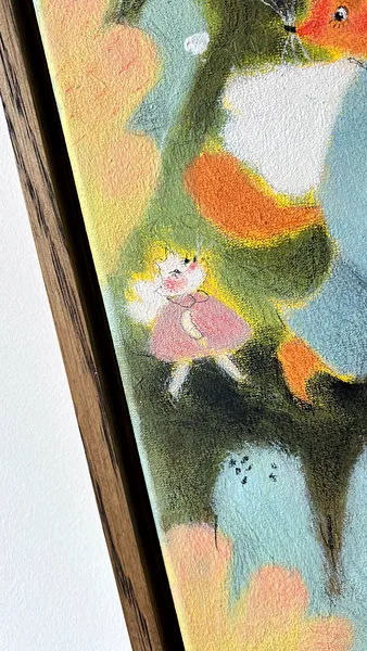 Зображення "в гості" від Альона Кравченко, розмір: 20х40 см, матеріали: акрил,кольорові олівці,полотно, місто: Україна, ціна: $200 Фото 2 з 4.